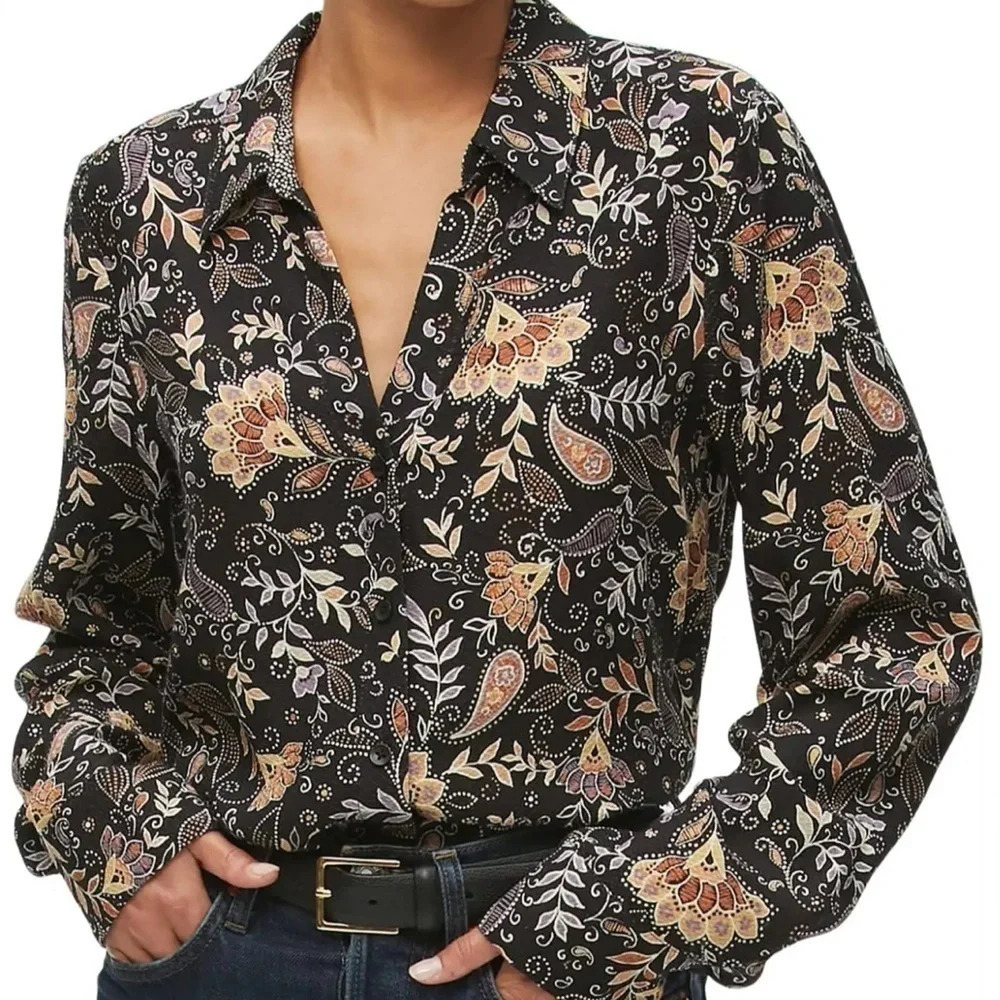 Michael Stars Alexei Printed Bow Front Button-Down Shirt in 3X - New!